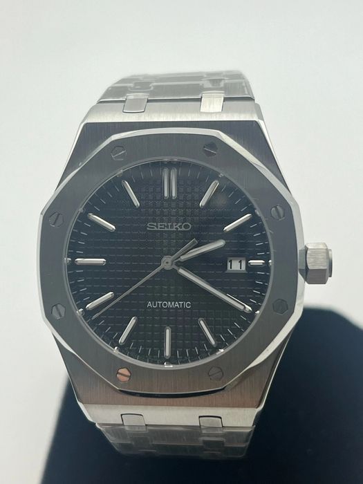 SEIKO MOD Royal OAK Czarny Black Custom NOWY Zegarek Męski