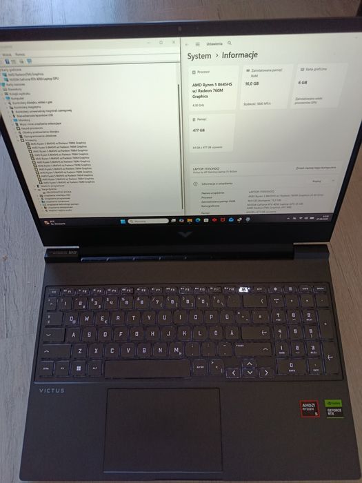 Laptop gamingowy HP r5 RTX 4050 16 GB RAM 144 hz bang and olufsen