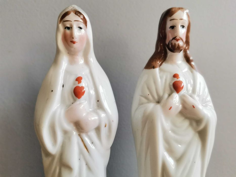 Stare 2  figurki porcelanowe Jezus i Matka Boska