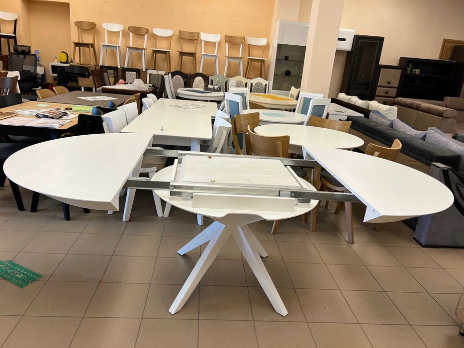 Стіл Нова Д130+50+50 круглий розкладний на кухню в гостинну у вітальню