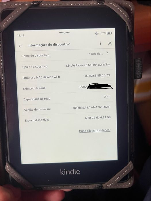 Kindle Paperwhite 10 8GB - como novo e com capa