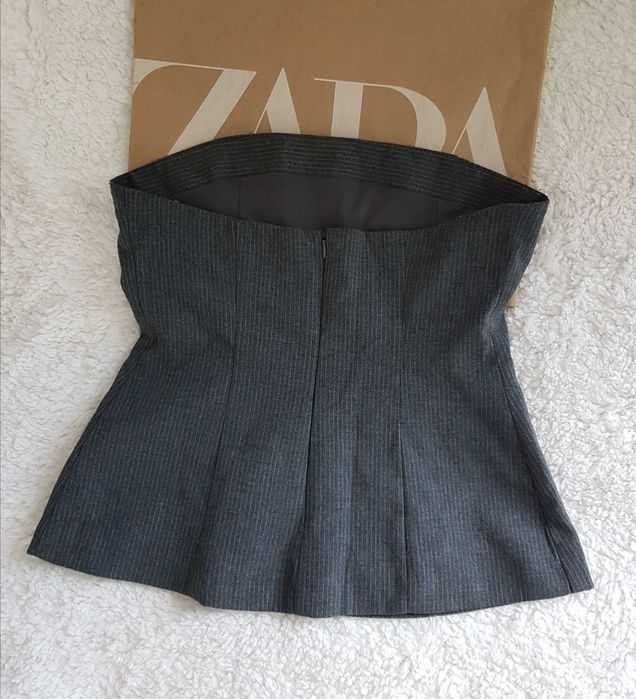Zara gorsetowy szary top bluzka tuba w drobne paseczki