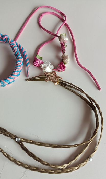 Conjunto pulseiras unicórnios mola de cabelo