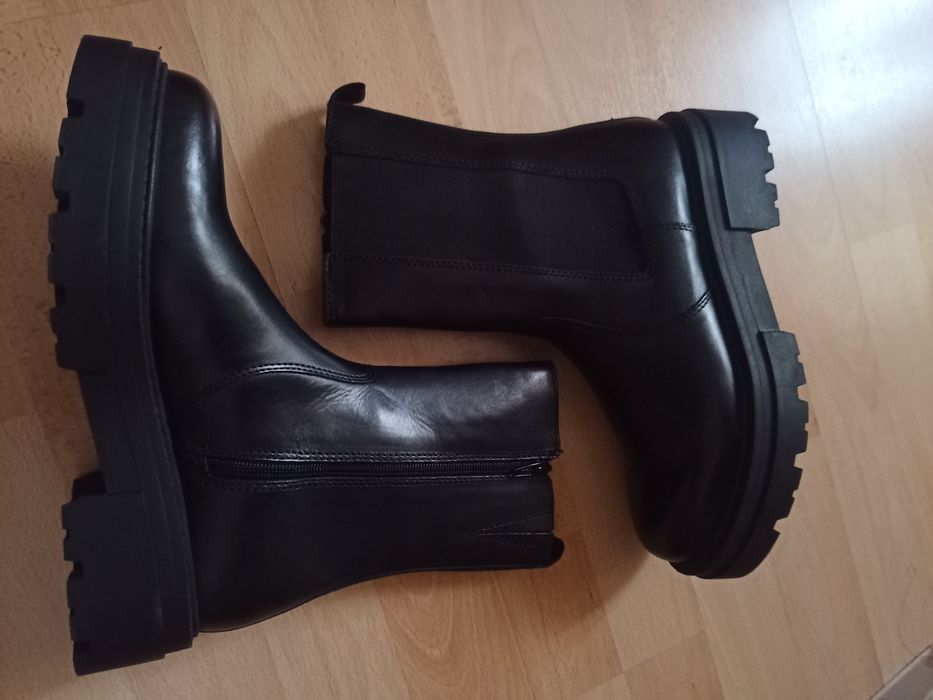 Czarne skórzane botki chelsea ps poelman 38 wkładka ok 24,5 cm, obcas