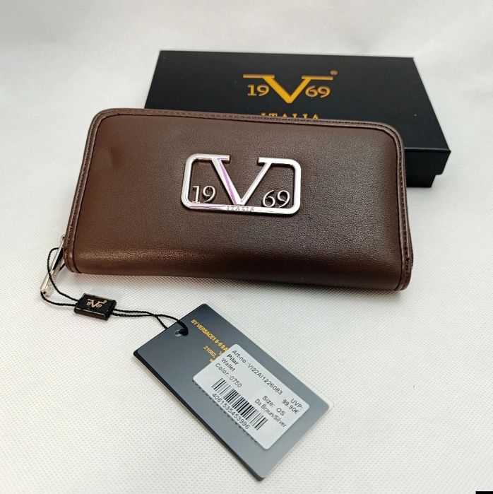 Versace 19V69 Portfel Damski Brązowy Złote Logo Z Boxem Luksusowy