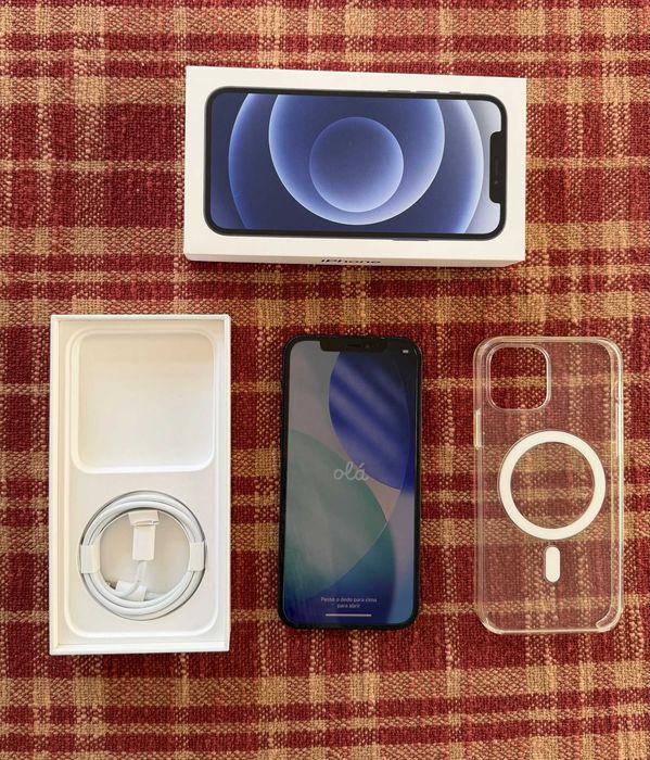 iPhone 12 128 GB Preto – Caixa original + cabo + capa Apple