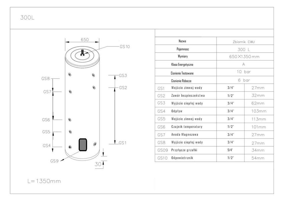 Zbiornik na wodę Bufor 300L Nierdzewka Stal Nierdzewna