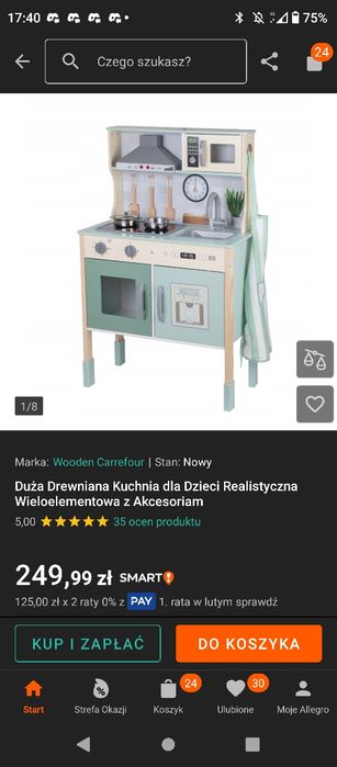 Drewniana kuchnia dla dzieci z wieloma elementami