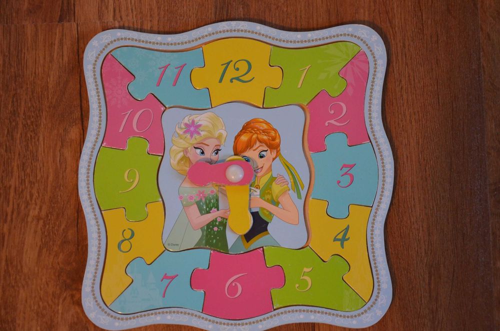 Zegar puzzle drewniane nauka Frozen Elsa Anna