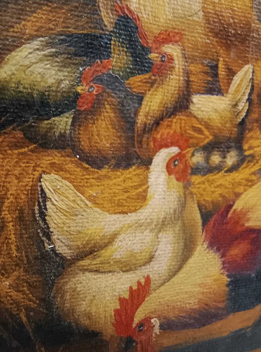 Óleo Sobre Tela Antigo – Galinheiro Escola de Edgar Hunt