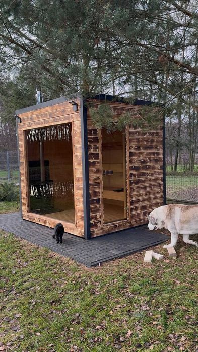 Sauna ogrodowa fińska piec opalany drewnem oświetlenie LED