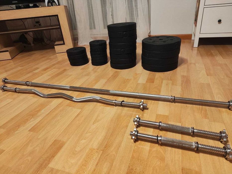 Hantle + Gryf Łamany + Gryf Prosty + Obciążenia 100 kg