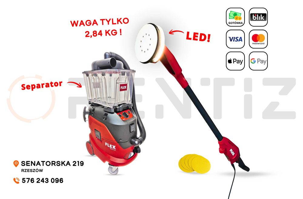 Żyrafa, Szlifierka do Gipsu FLEX+LED+Odkurzacz -wynajem, wypożyczalnia