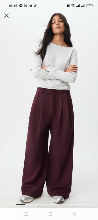 Штани широкі бордові Bershkа, Stradivarius 40 р