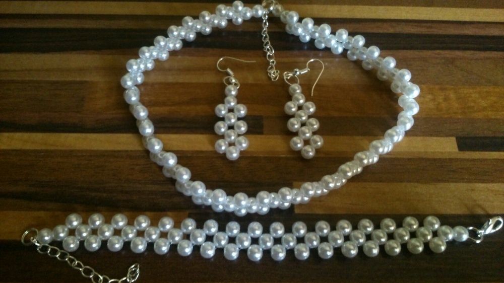 Ślubna biżuteria z koralików 25 zł. Komplet.