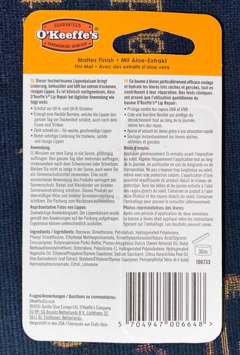 O'KEEFFE'S Balsam do ust- na popękane usta Ochrona z Niemiec SUPER