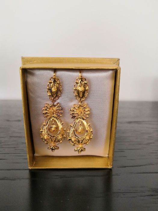 Brincos Rainha Filigrana Portuguesa (Prata Dourada, feita à mão)