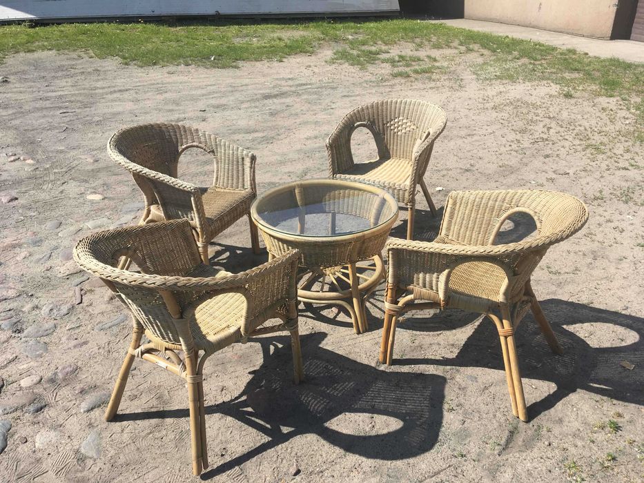 Meble ogrodowr rattan stolik 4 krzesła