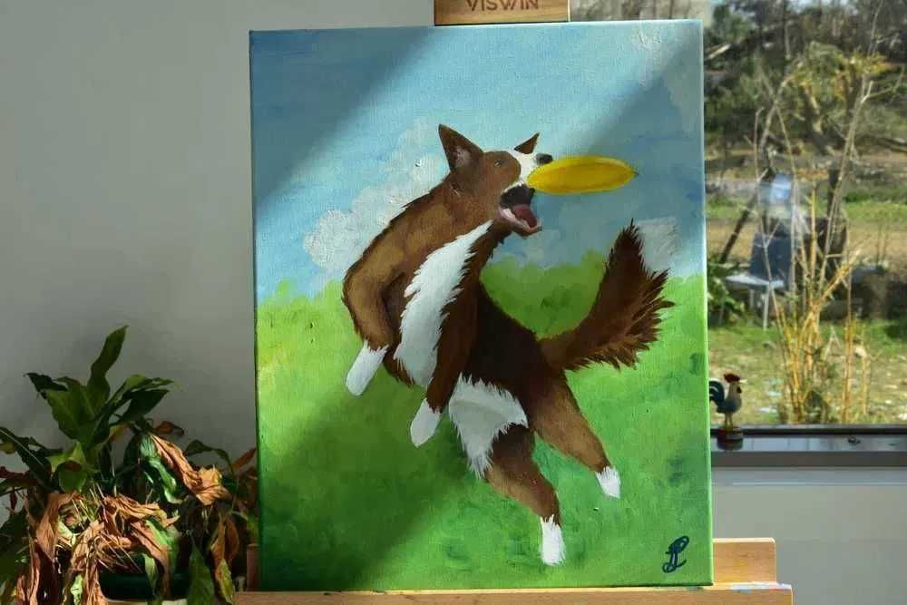 Quadro - Pintura a óleo original "Flying Catch"