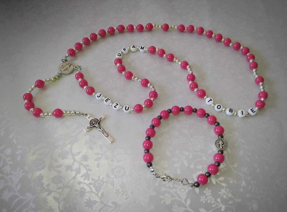 Różaniec na rękę z kamieni,bransoletka, prezent święta,komunia,dziesią