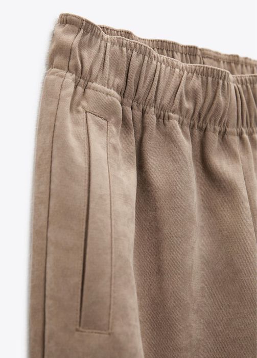 Zara spodnie sztuczny zamsz typu jogger z sieakami S 36 ściągacz camel