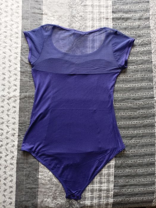 Fioletowe body, eleganckie, rozmiar S, krótki rękaw, siateczkowe