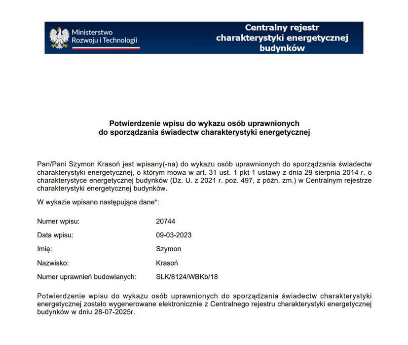 Świadectwo / Certyfikat Charakterystyki Energetycznej w 24h