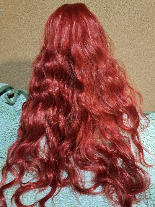 Peruka, długie miedziane włosy kręcone peruka typu lace front