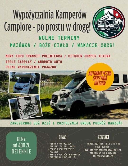 NOWY Kamper na wynajem AUTOMAT wolne terminy Wakacje 2026 Majówka!