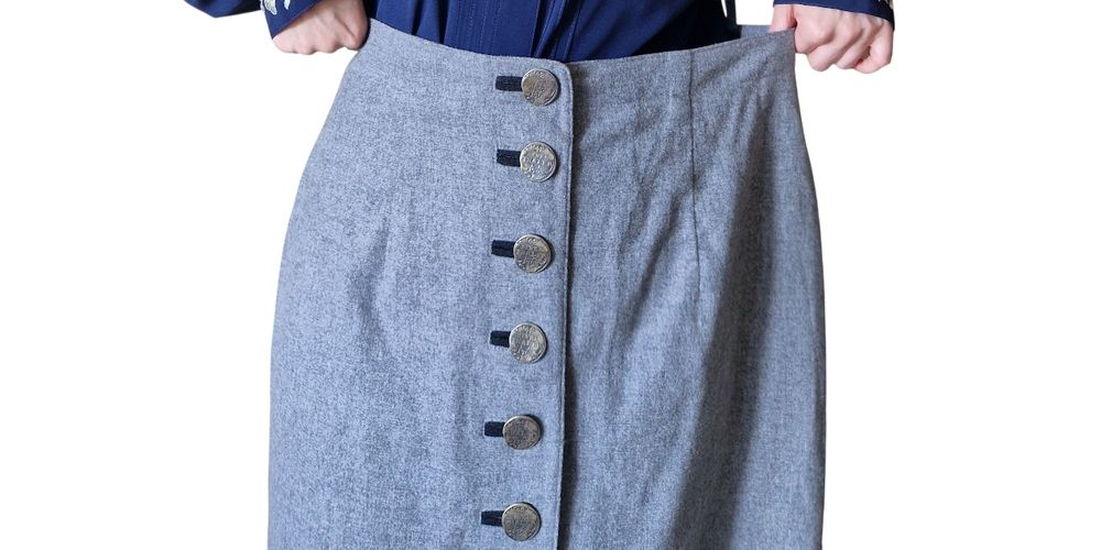 Vintage szara wełniana spódnica midi maxi landhaus