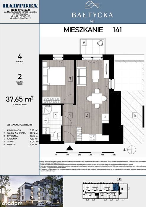 2-pokojowe mieszkanie 37 m² + taras Bezpośrednio - Widok 2
