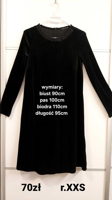 Czarna sukienka welurowa - r. XXS / 32