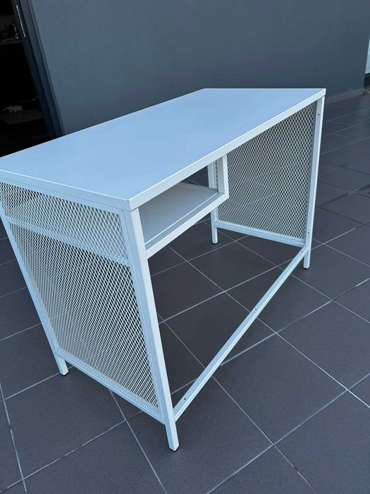 Escrivaninha  100x50 cm em aço branco com estante gaveta de apoio