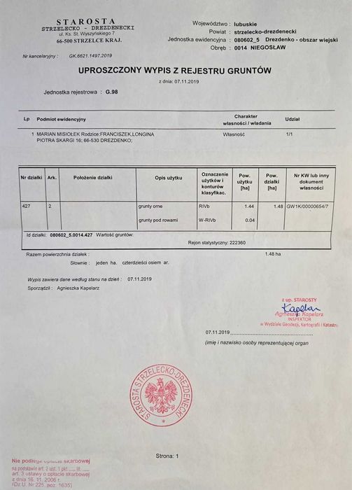 Wydzierżawię działkę rolną pod magazyn prądu lub fotowoltaikę