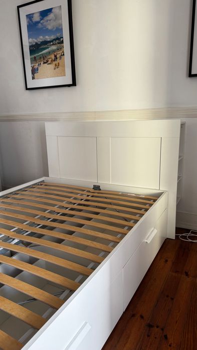 Cama IKEA BRIMNES estrutura cama c/arrumação e cabeceira branca