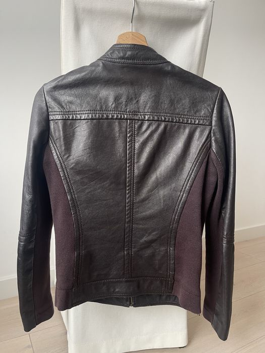 Kurtka skórzana Mango na zamek brązowa