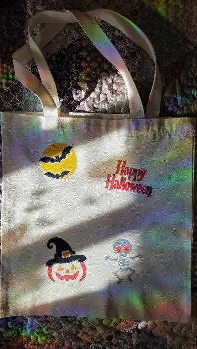 Hand-Painted Halloween Cotton Tote Bag