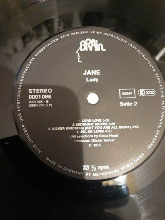 JANE- Lady  1975  1 Press  Germany. Prog,rock ,krautrock.