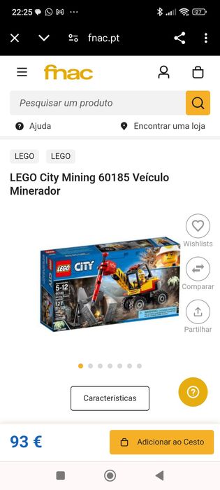 Fnac 93€ LEGOLEGO CITY NOVO EM CAIXA FECHADA -  City Mining 60185 Veíc