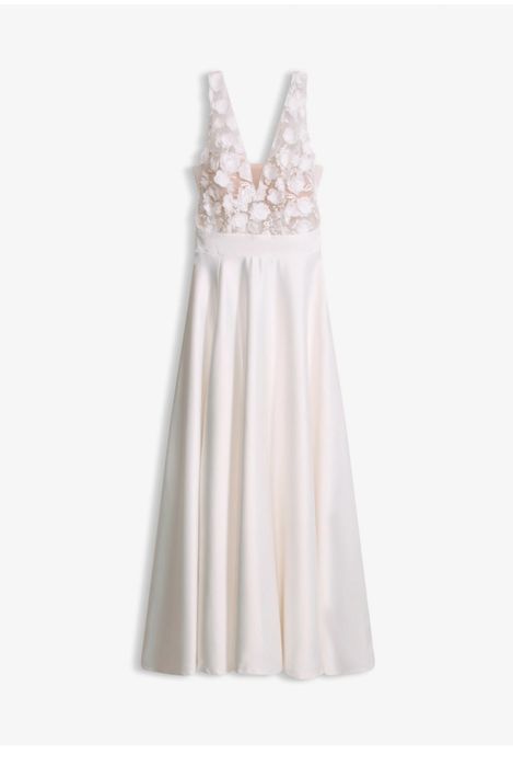 Sukienka ślubna z połyskującej satyny, z kwiatową aplikacją biel wełny Chic Wedding R.40