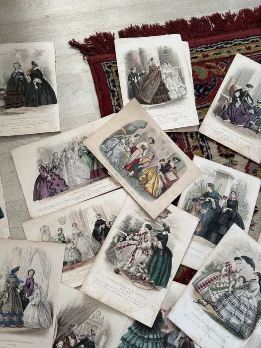 Старинные цветные гравюры . Гравюры мода . Мода.