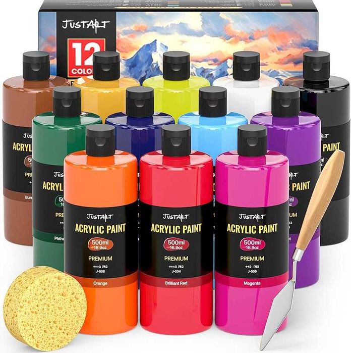 Zestaw Farb Akrylowych JUSART – 12 kolorów x 500ml | OKAZJA!