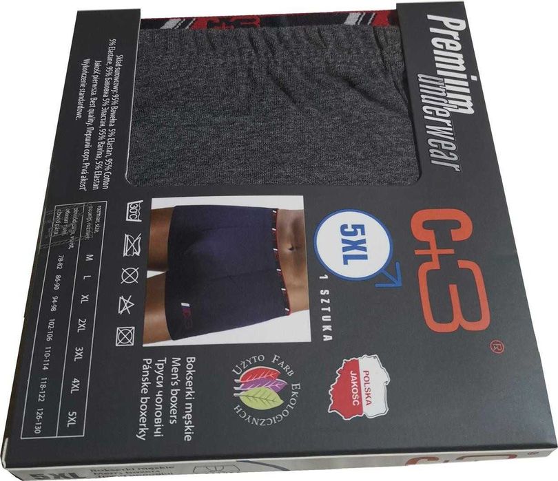 Bawełniane bokserki męskie C+3 czarne - 5XL Premium underwea