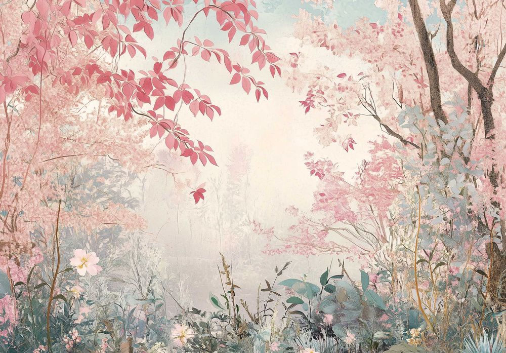 Fototapeta Różowe Kwiaty Liście Wiosna Natura Drzewo Las 3D + KLEJ