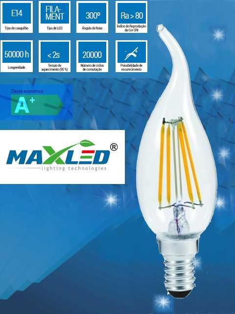 Lampadas Vela Filamento LED Vidro Vintage E14 4W