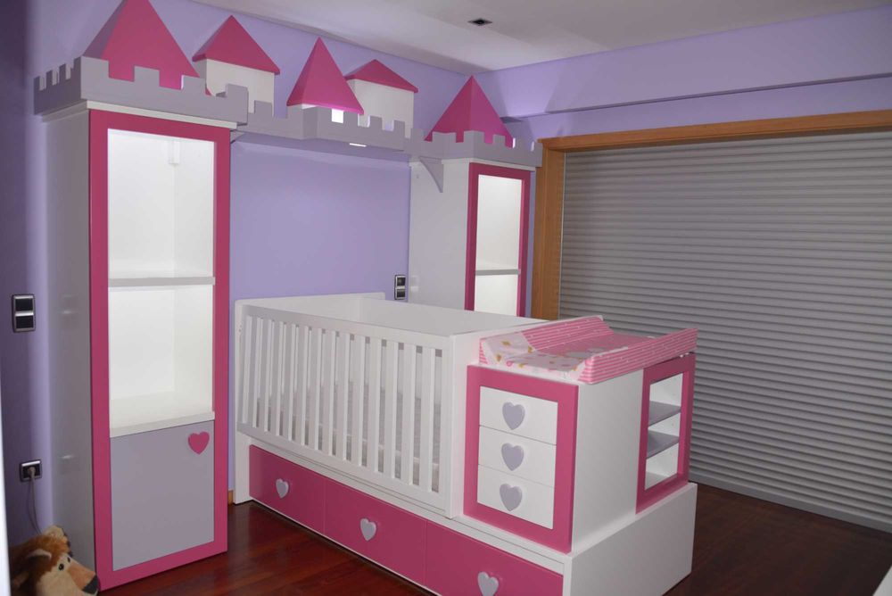 Mobília quarto menina com berço convertível em cama