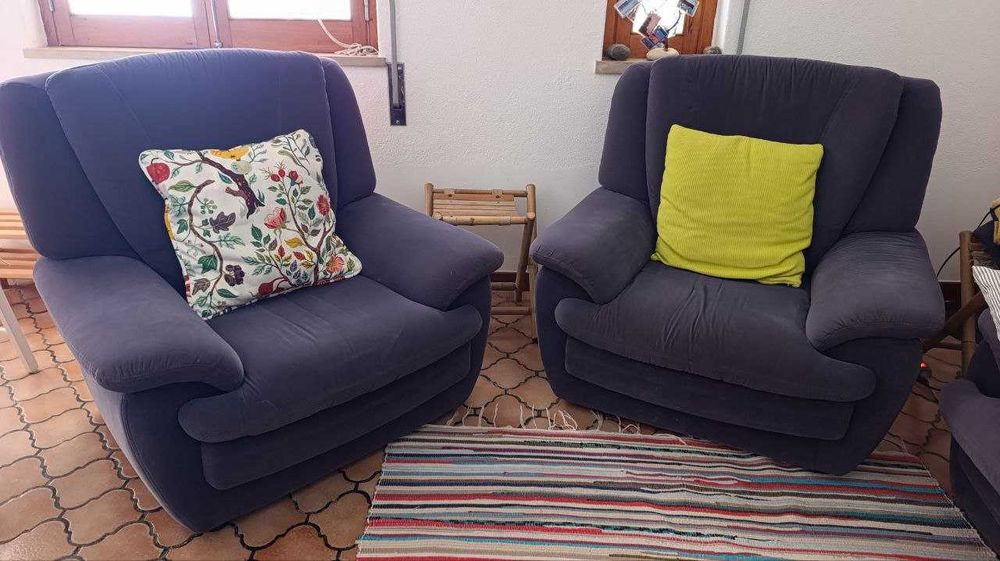 Conjunto de 3 Sofás em veludo, com sofá-cama