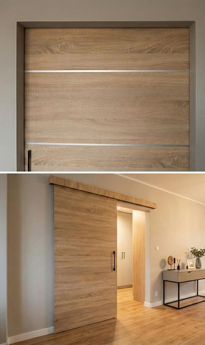 Drzwi przesuwne 205 × 106 cm – dąb sonoma – komplet z prowadnicą