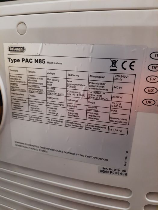 Ar condicionado delongui pac N85