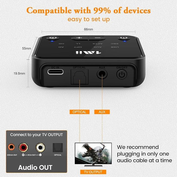 1Mii-BO6T6 Transmissor Bluetooth 5.3 para TV para fones de ouvido sem